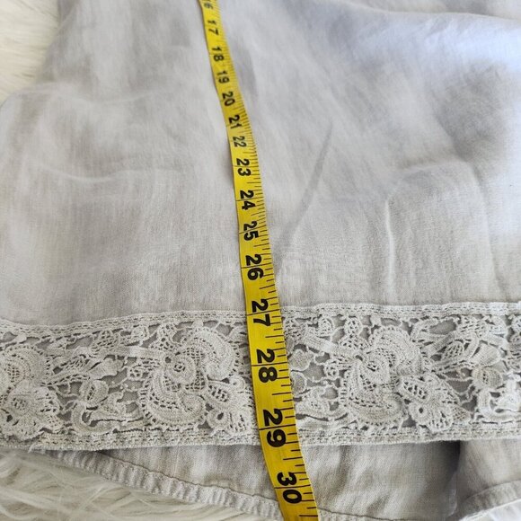 Match Point Top Womens S Linen‎ Tunic  Laggenlook Minimalist Lace Trim Boxy Gray - Picture 9 of 14
